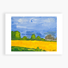 Load image into Gallery viewer, Printed Card - Yellow Farm - My mom took this photo of a farm on Gerrie Rd in Elora. We pass it every week, but this was when the canola was in bloom in May. There was a deer in that field that day, but I left it out.