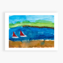 Load image into Gallery viewer, Printed Card - Summer Boats - I did this in Mt Martha in Australia at Xmas. My mom took a photo of the bay where we stayed, and I worked on this for days. I like how it turned out. 
