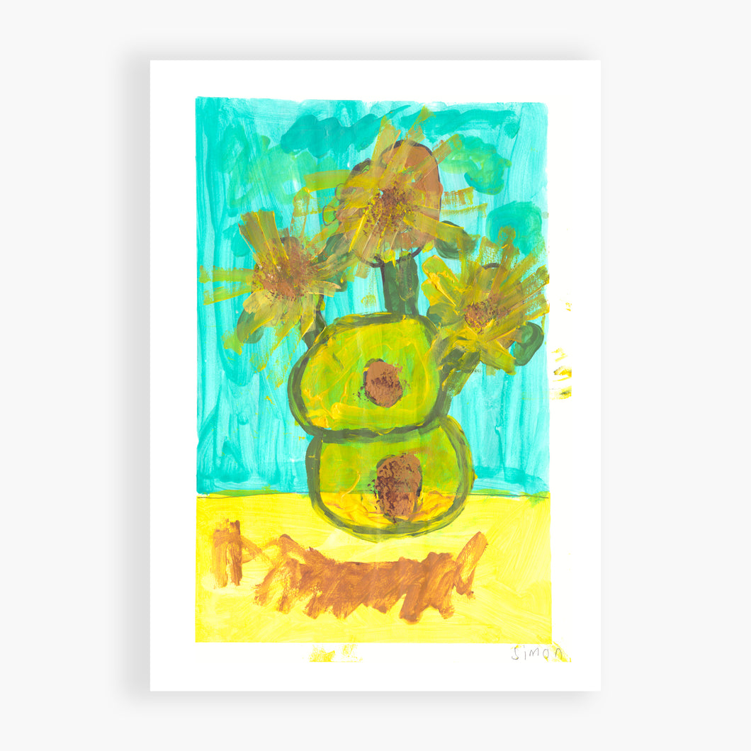 Printed Card - Sunny Flowers - Guess what? We studied Vincent Van Gogh and his sunflowers. This is my take.