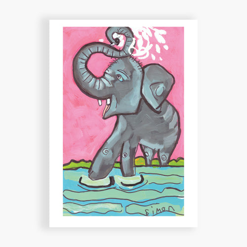 SimonArt Asian Elephant Having a Bath Card